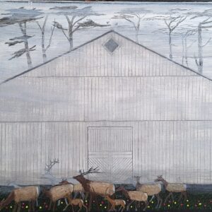 A painting of elk and cows at Pierce Point Ranch.